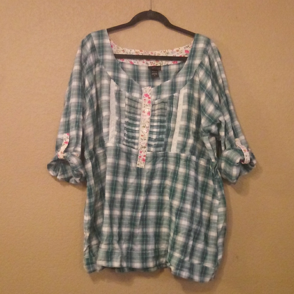 Torrid Plaid Shirt with Floral Details